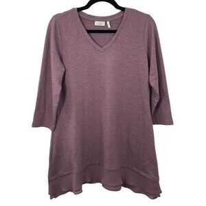 LOGO by Lori Goldstein Lounge V-Neck Layered Chiffon-Hem Tunic Top Mauve Small